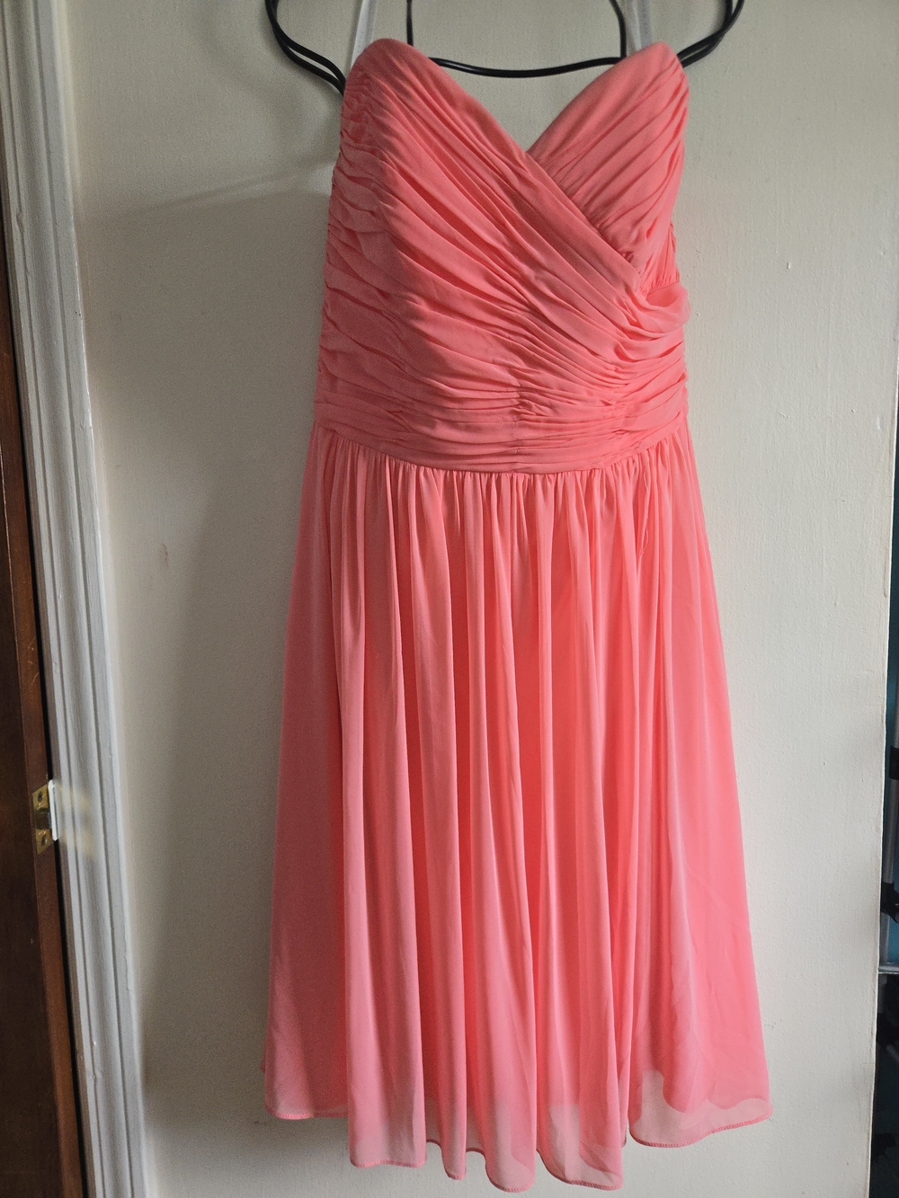After Six Coral Strapless Ruched Chiffon Dress